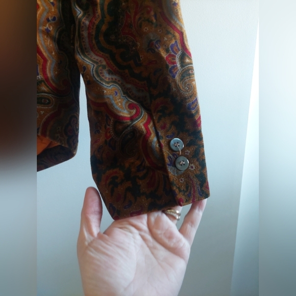 Burberry Vintage 90s Velvet Paisley Blazer Jacket Brown M/L Designer Designer - Picture 7 of 13